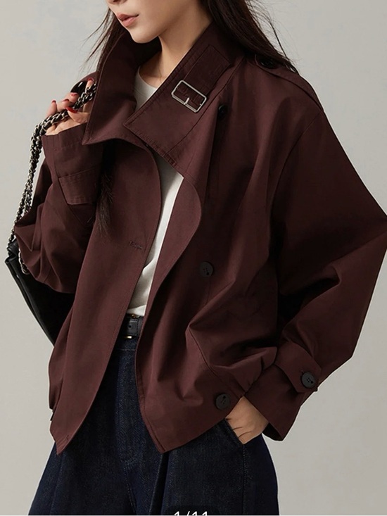 Commense Jackets & Blazers - Commense Burgundy Short Trench Coat with Buckle Collar